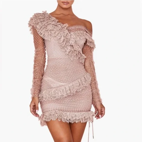 House of CB - Sorell Tulle Asymmetric Minidress - Picture 1 of 9